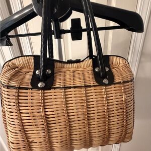 Patricia Nash Woven Rattan Satchel with Black Handles